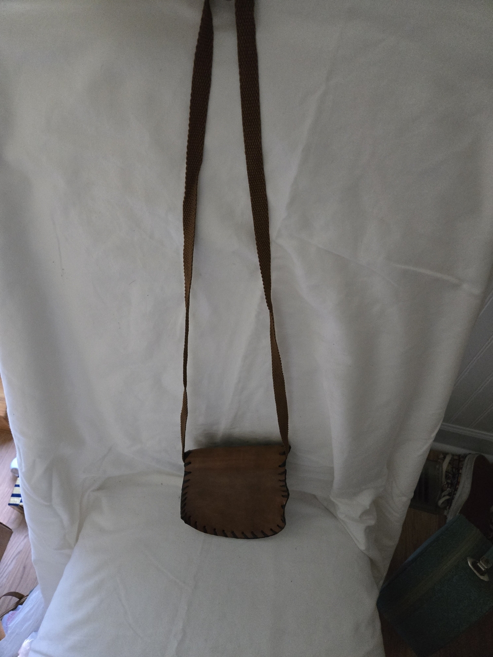 Slim Brown Leather Crossbody with Woven Strap
